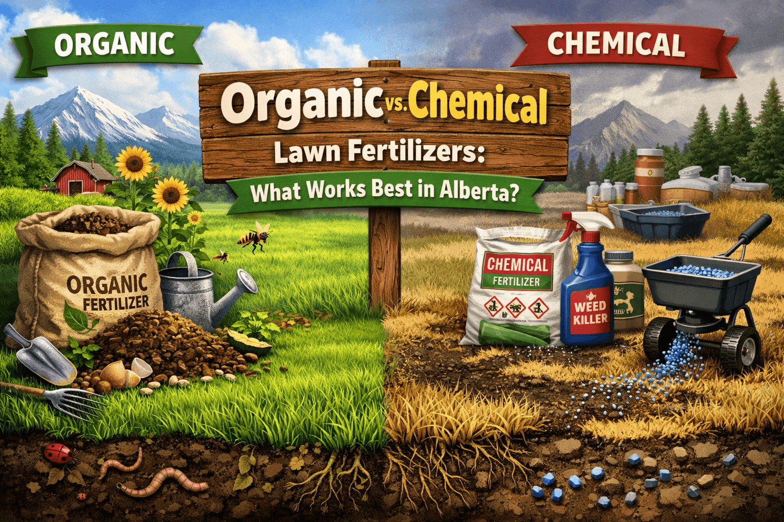 organic vs chemical lawn fertilizer Alberta