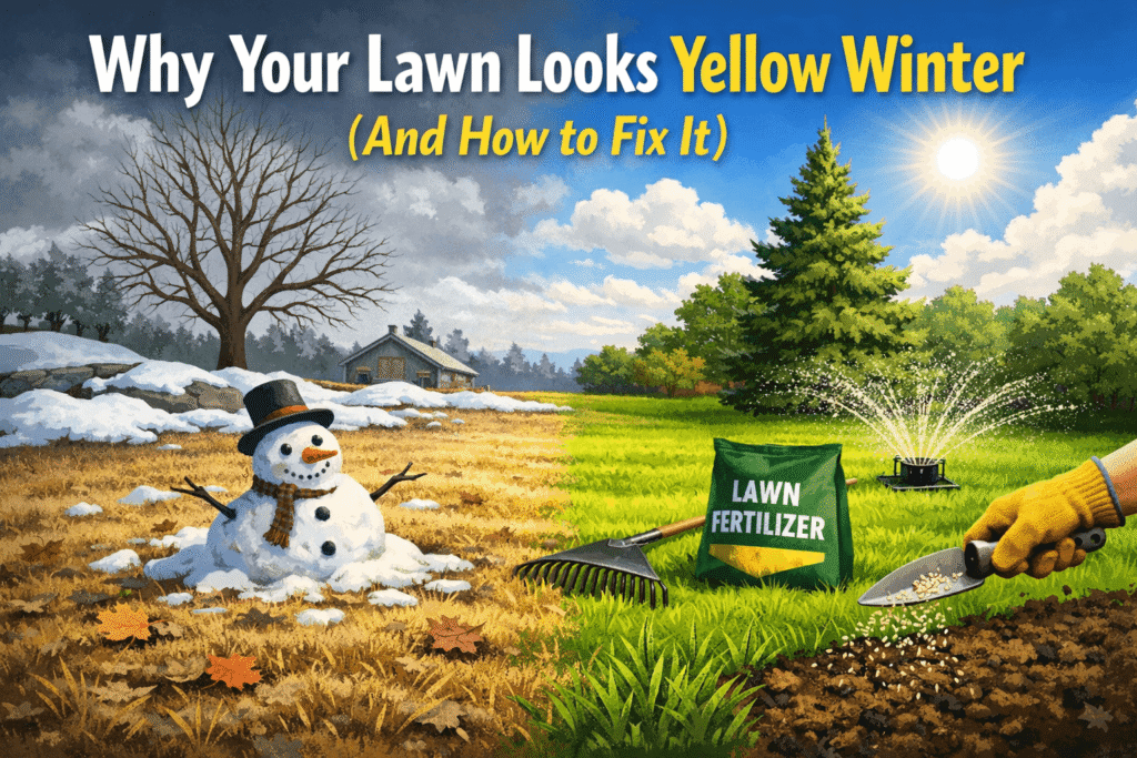 yellow lawn after winter Edmonton