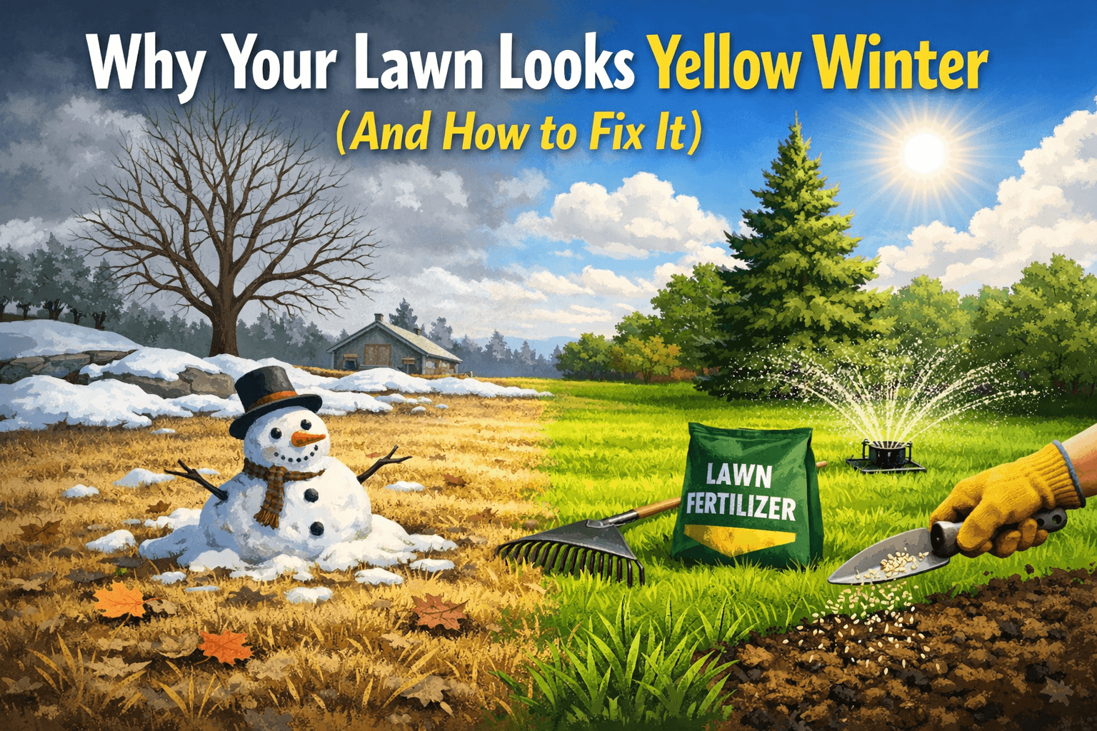 yellow lawn after winter Edmonton